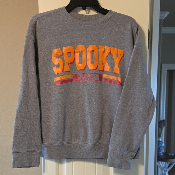 Russell Athletic Other - Russell Athletic Gray Sweatshirt with Orange and Red Spooky Design